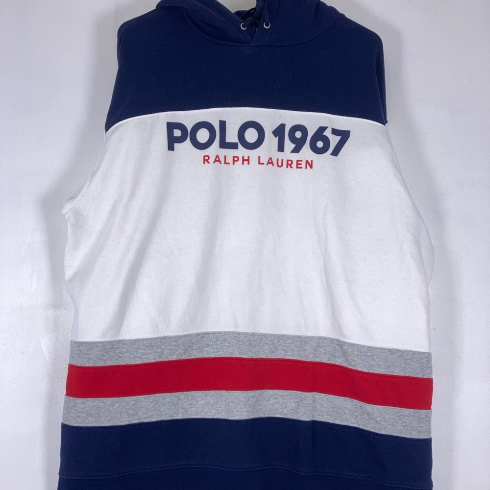 Polo Ralph Lauren Pullover Hoodie Big Logo Front 1967 XLT Red Navy White - Picture 3 of 15